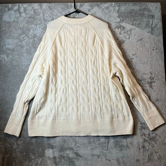 Aerie unREAL Cable Crew Sweater Natural Cream Ivory Size Large Oversized Fit New - Picture 1 of 6